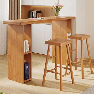 2-Person Brown Rectangular Solid Wood Bar Table Sets