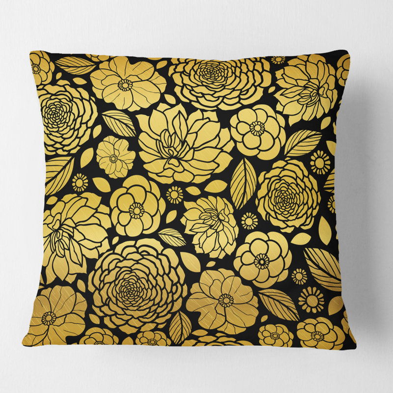Coussin Golden Floral II - Mid-Century, 18 po x 18 po