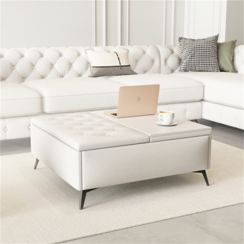 35 Inch Wide Square Storage Benches Coffee Table With Lift Top Oversized Storage Ottoman In Upholstered For Living Room
