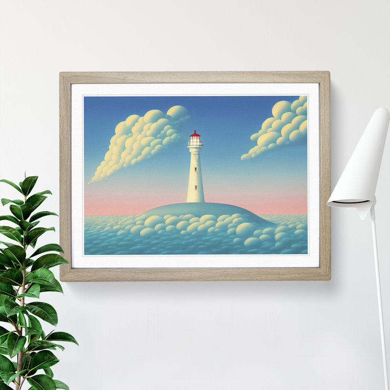 Hypnotic Lighthouse - Single Picture Frame Print, 46cm H x 64cm W x 2cm D, Oak