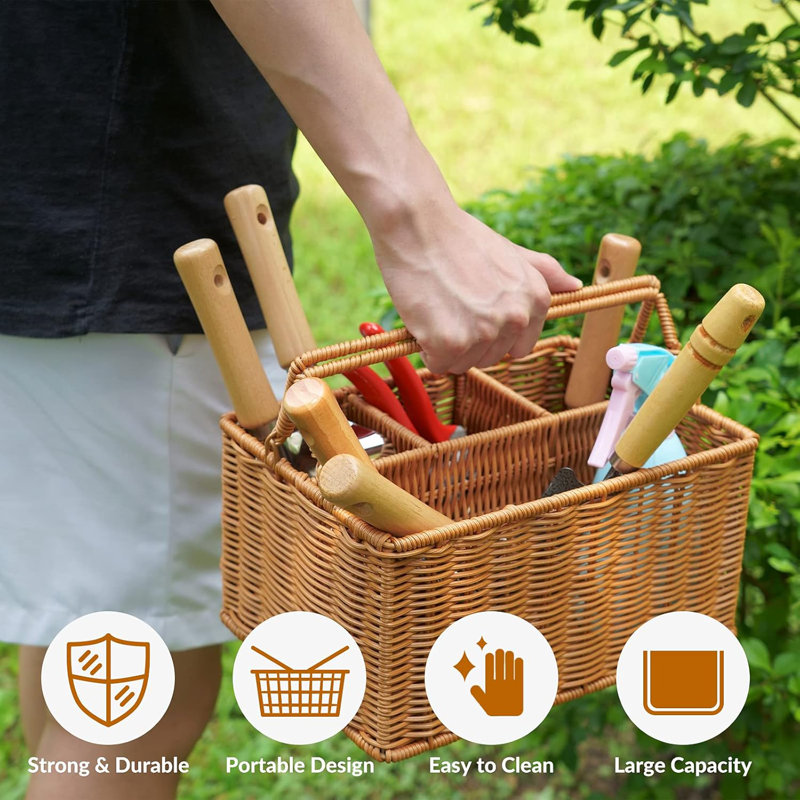 Gardening Hand Tools With Basket – Garden Tool Set With Pruning Shears Cultivator Gloves – Heavy-Duty Stainless Steel Gardening Tools With Wood Handle – Gardening Gifts