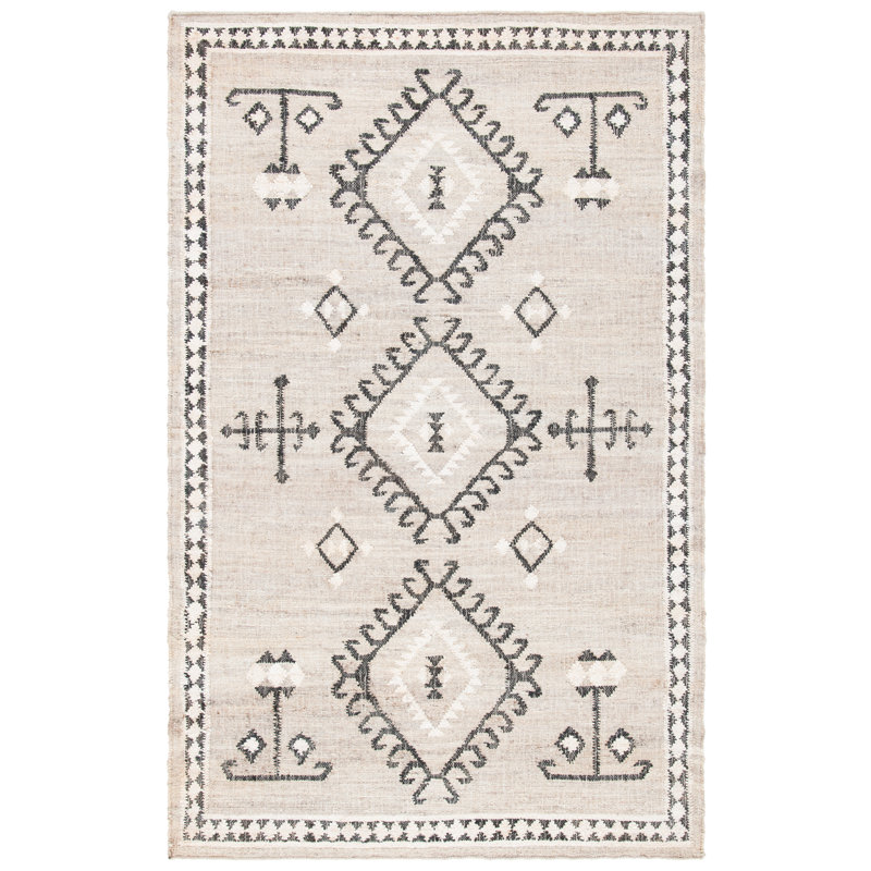 Mackay Southwestern Handmade Flatweave Jute Gray/Black Area Rug, Rectangle 3' x 5'