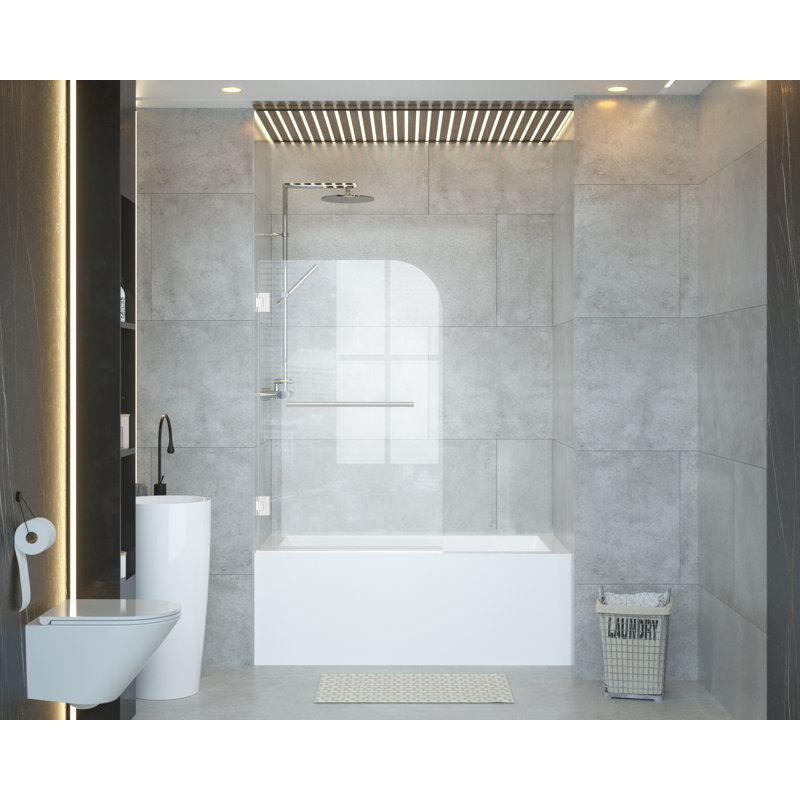 Porte de baignoire pliante sans cadre H 35 po x H 35 po, Transparent / Nickel