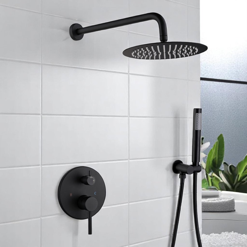 Système de robinet de douche à pression équilibrée 10 po avec douchette 10 po, Noir mat