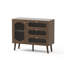 Mid-Century Modern Walnut Sideboard Buffet with Glass Doors, 3 Drawers & Adjustable Shelves