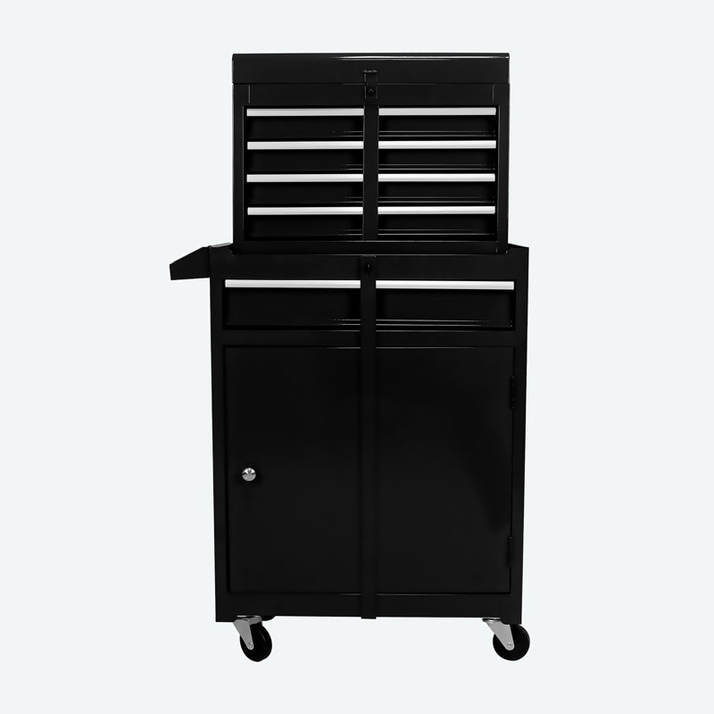 22.95" W Detachable 5 Drawer Tool Chest with Bottom Cabinet and One Adjustable Shelf, Black