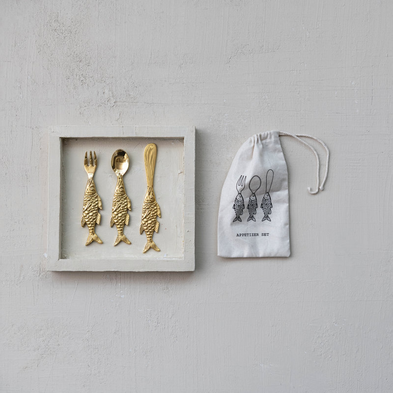 Artisan Brass Appetizer Set with Fish Handles
