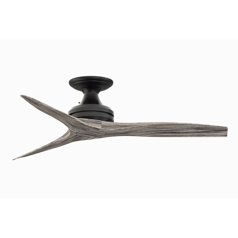 Spitfire 48 Inch Indoor/Outdoor Propeller Flush Mount Ceiling Fan with Remote Control - Black with Weathered Wood Blades