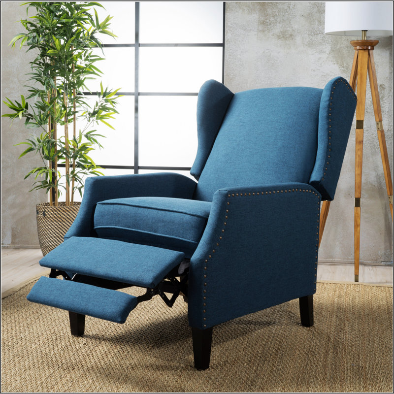 Boruta 26.5" W Manual Push Back Wing Chair Recliner, Navy Blue Polyester Blend
