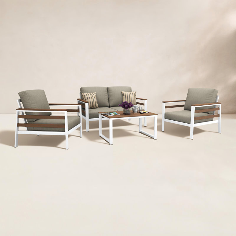 Ensemble de conversation pour 4 personnes avec coussins Sunbrella Petroni, Brun, Palette colombe