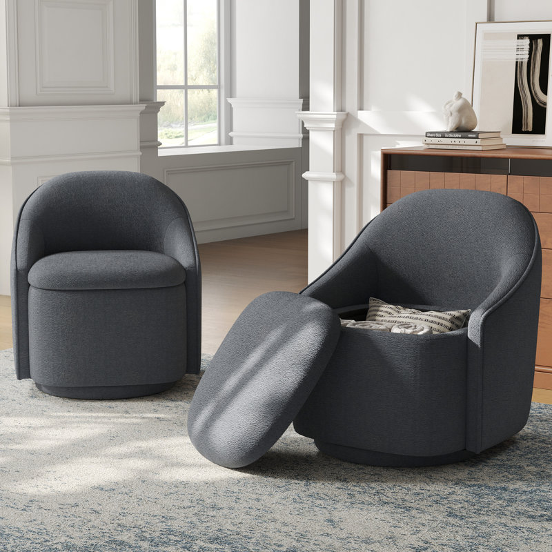 Fauteuil demi-tonneau pivotant avec rangement Aimilia , Chenille gris Verna