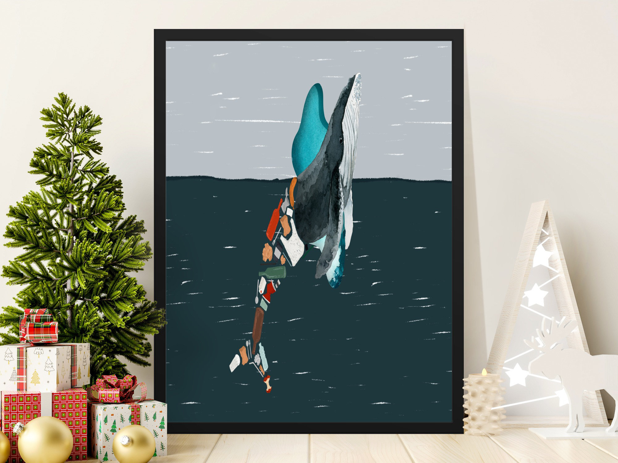 Lark Manor Abstract Whale Illustration for Wall Decoration Framed ...