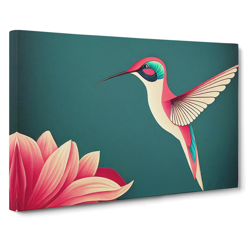 Hummingbird Art Deco Abstract - Wrapped Canvas, 35cm H x 50cm W x 3cm D