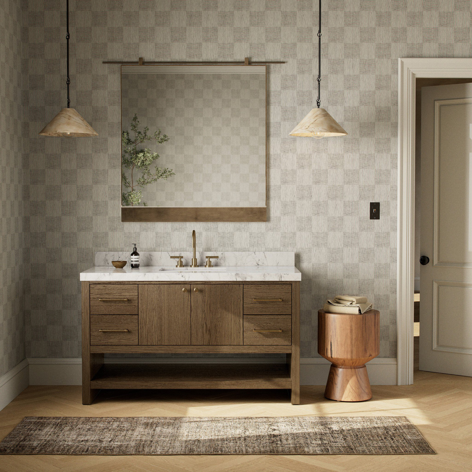 Abington 55" Carrara Marble Single Bathroom Vanity, Brown