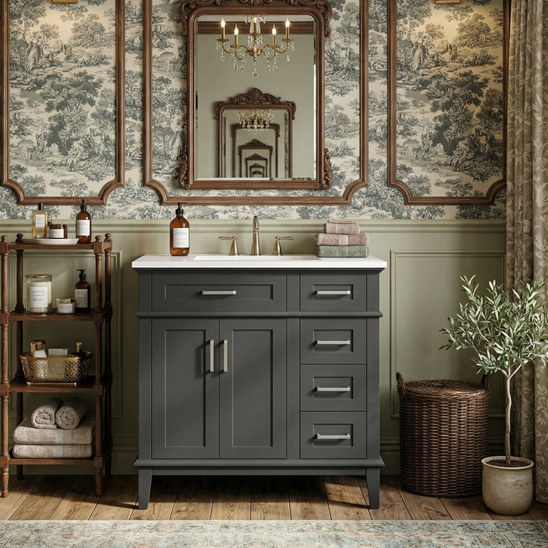 30-Inch Modern Bathroom Storage Vanity With Integrated Sink, Solid Wood Frame Cabinet With Deep Storage Drawer, Noir, Blanc