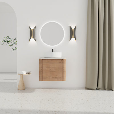 Meuble-lavabo mural 24 po avec lavabo d'art en céramique et porte à fermeture en douceur 24 po