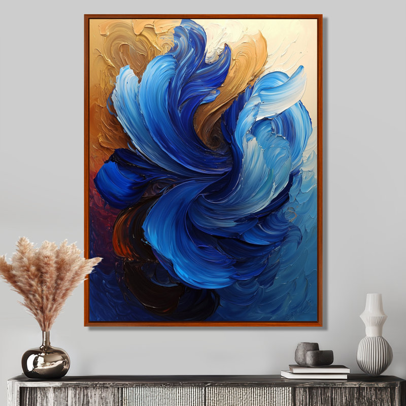 Odeen Modern Abstracy Waves Golden Harmony II - Vagues, impressions encadrées, Brun, H 32 po x l 24 po