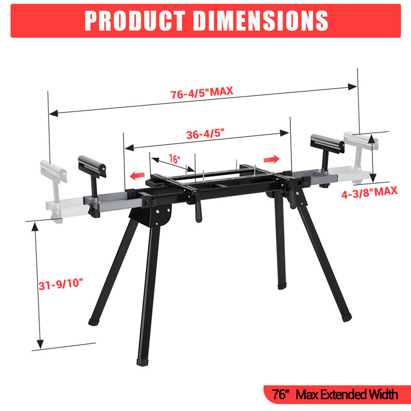 Heavy Duty Miter Saw Stand, Universal Portable Collapsible Iron Frame, 440 lbs Load, 76.8'' Max Sliding Rail, Quick Release Mounting Brackets, Compatible with Most Table and Miter Saws for Industrial