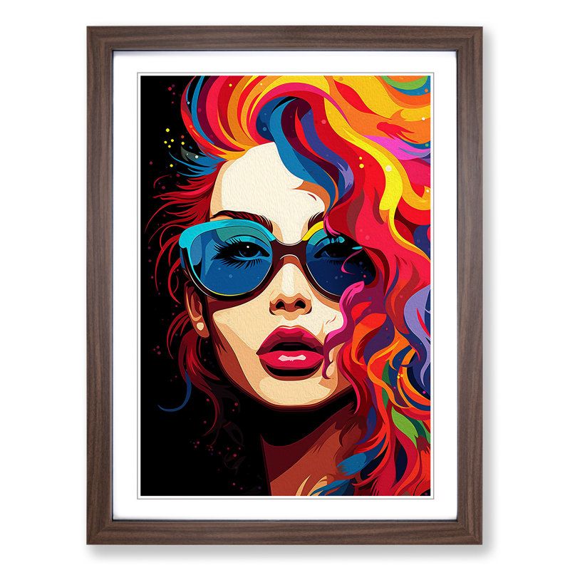 XYZ-FRM-V1223-5402 Rainbow Pop No.2 - Single Picture Frame Print on Wood, Walnut, 34cm H x 25cm W x 2cm D
