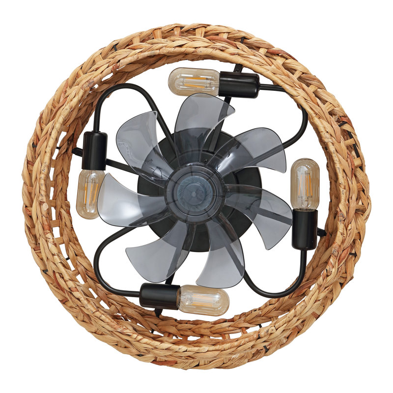 Archer 20.25" 4-Light Coastal Bohemian 6-Speed Metal/Seagrass Mobile-App/Remote-Controlled Lantern LED Ceiling Fan