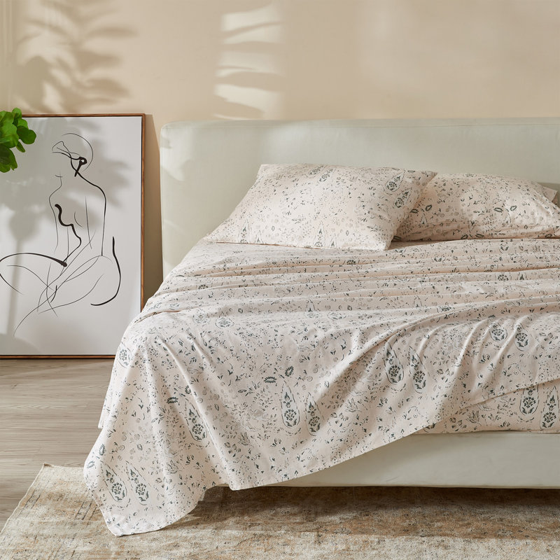 100% Cotton Vintage Floral Printed Flannel Sheet Set, King Sheet Set + 1 Fitted Sheet + 2 Pillowcases
