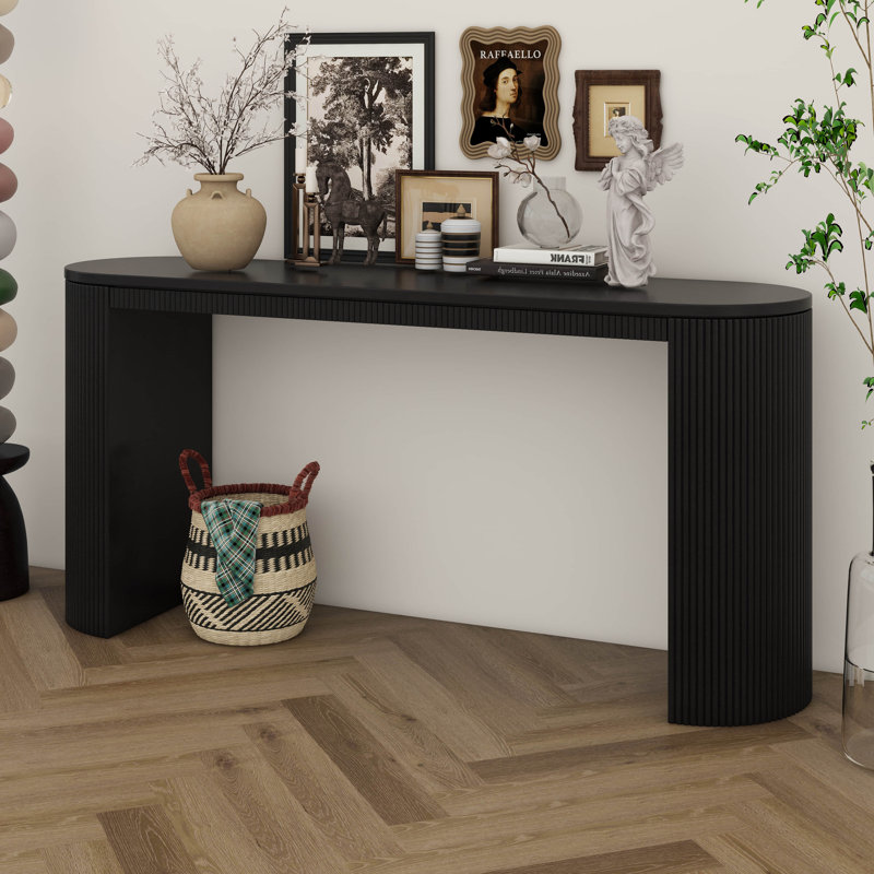 59.2-Inch Console Table, Curved Design Entryway Table Sofa Table With Unique Vertical Stripe Design & Sturdy Construction
