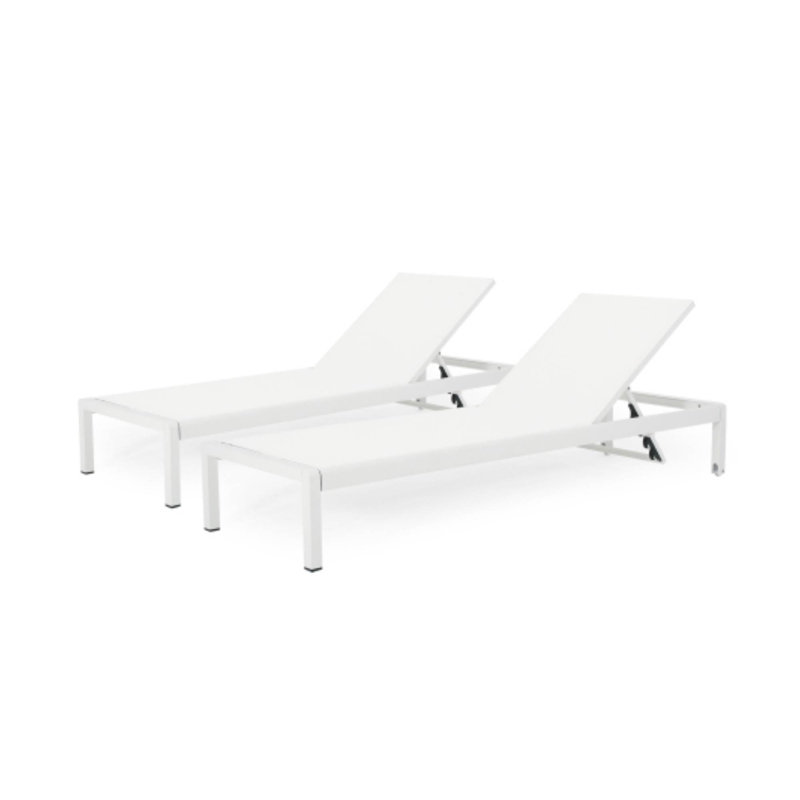 Ensemble de 2 chaises longues d'extérieur, chaises inclinables en filet pour le patio, la cour et la piscine, Blanc