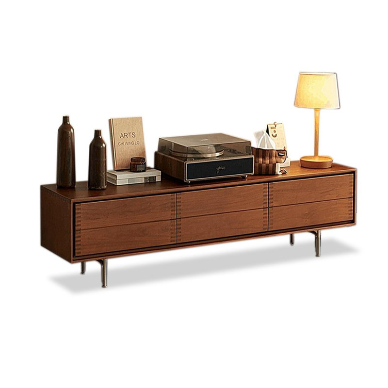 Meuble télé moderne en bois massif brun, H 17,72 po x L 70,87 po x l 15,75 po, Cerisier