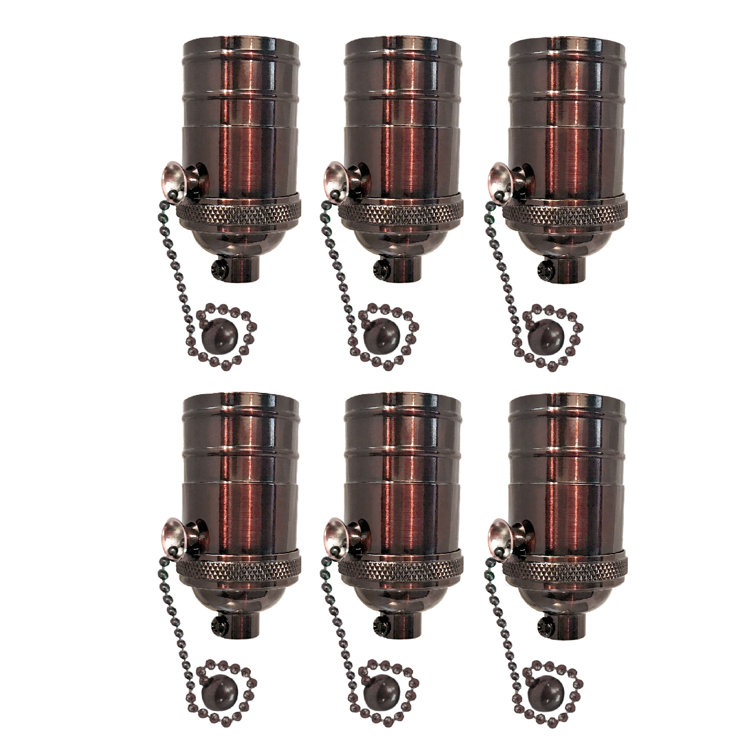 Royal Designs, Inc. Vintage Pull Chain Lamp Socket For Incandescent LED Bulbs, Oiled Rubbed Bronze, Set Of 6