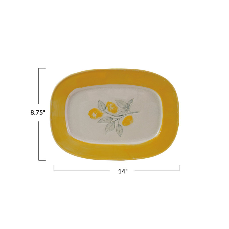 Stoneware Plate With Lemons, Reactive Crackle Glaze
