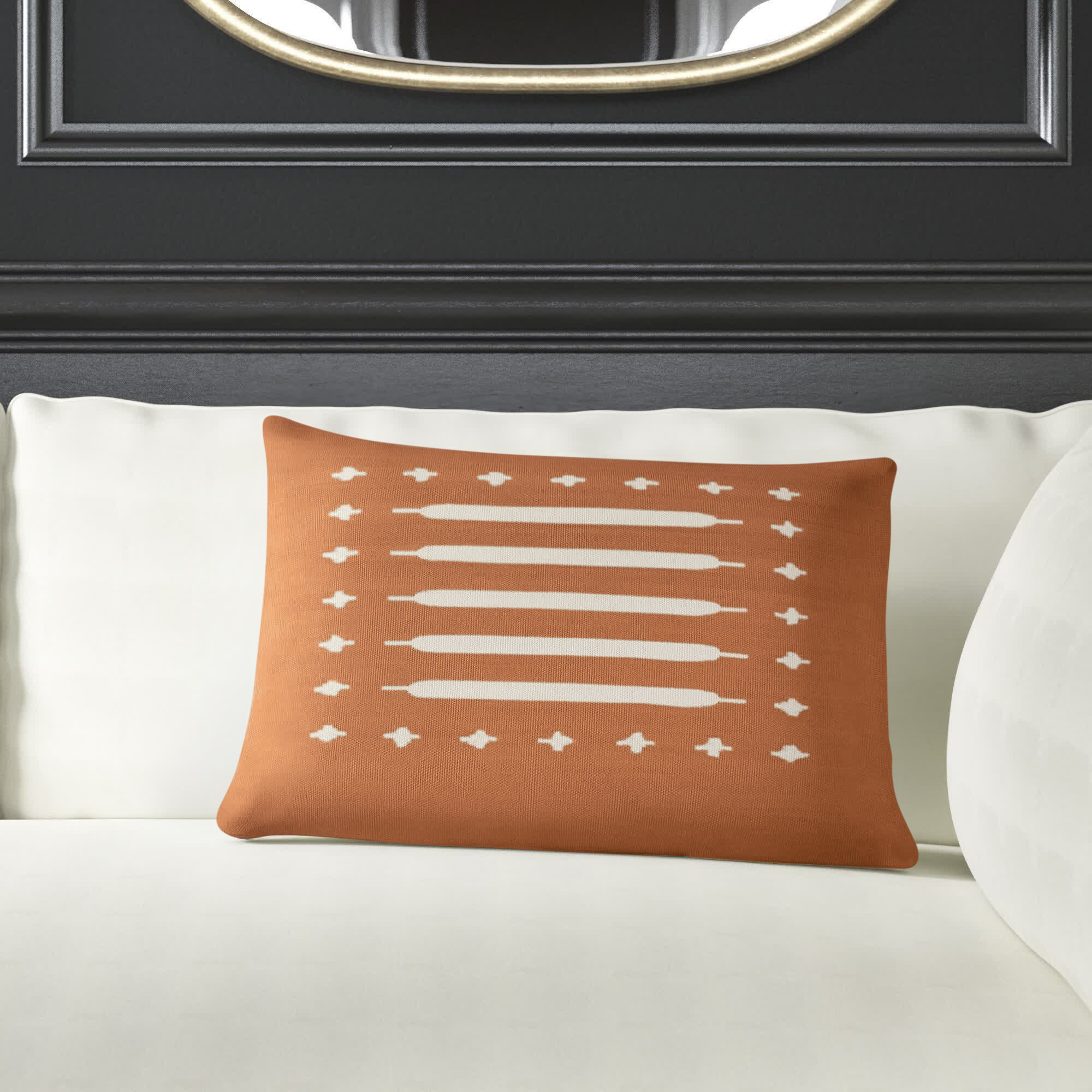 Estela Geometric Cotton Lumbar Throw Pillow, Orange, Down
