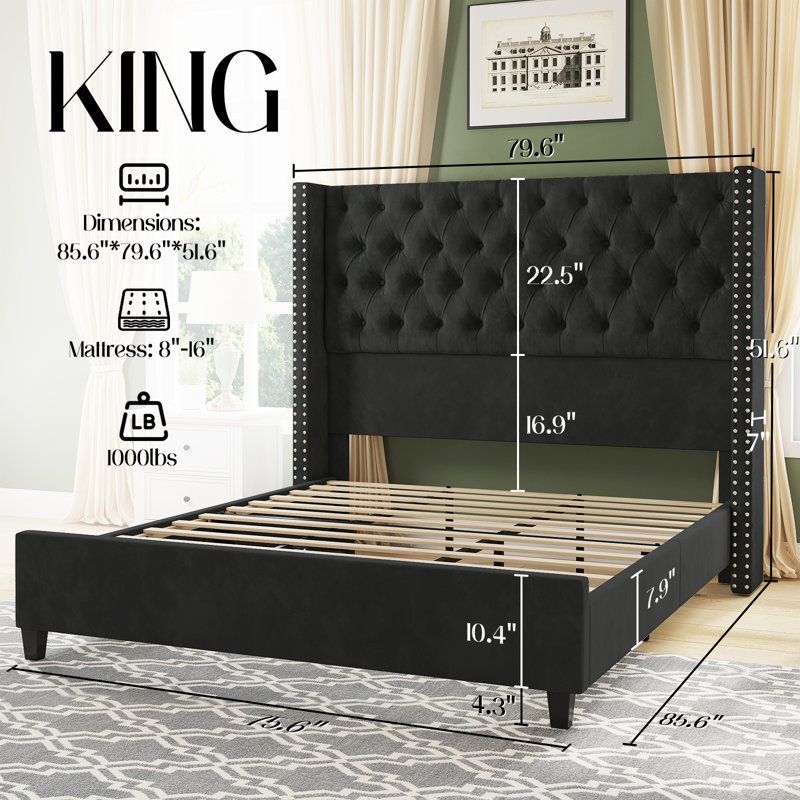 Duhon Upholstered Platform Bed, King, Black