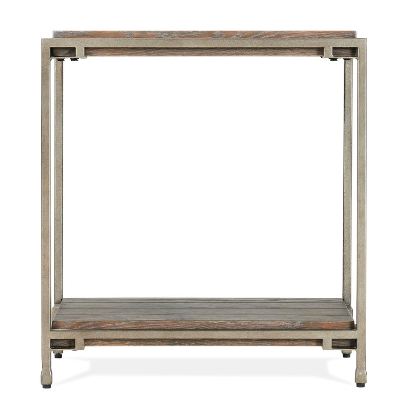 Table de chevet moderne en bois avec structure et tablette en métal, graphite vieilli
