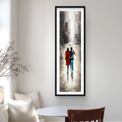 Quiet Walk in Couple in the Rain - Framed Office Print Decor