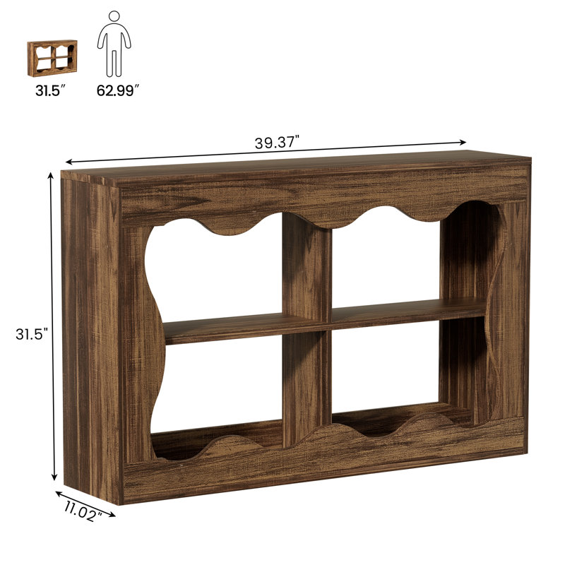 40-Inch Farmhouse Console Table,Wavy Shape Sofa Table Behind Couch,Narrow Wood Console Table With Build-In Storage Space For Entryway, Living Room,Hallway,Brown