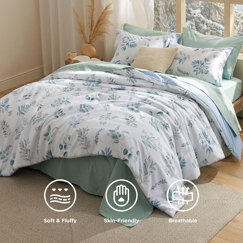 Ensembles d'édredon 100% coton, Édredon grand + 2 taies décoratives + 2 taies d', Vert sarcelle