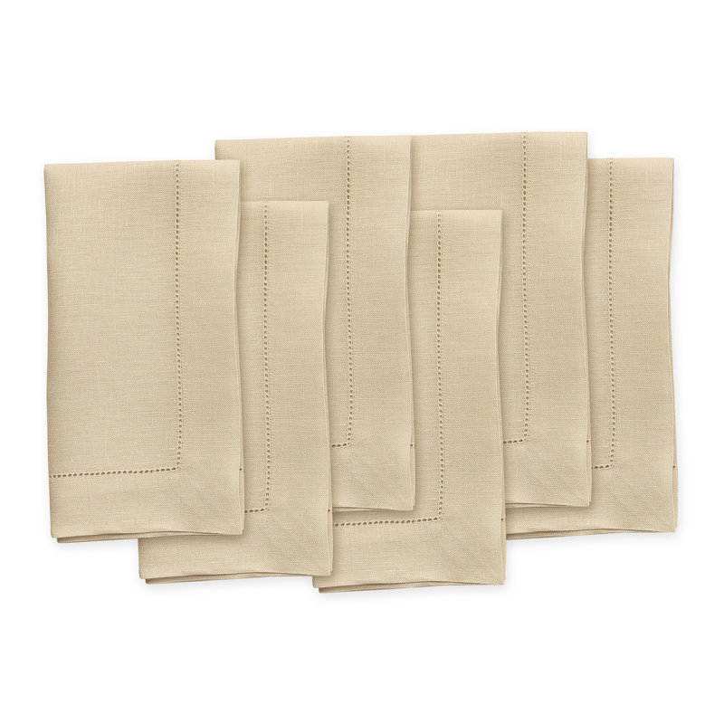 100% Pure Linen Hemstitch Dinner Napkins - Classic Hemstitch, Beige