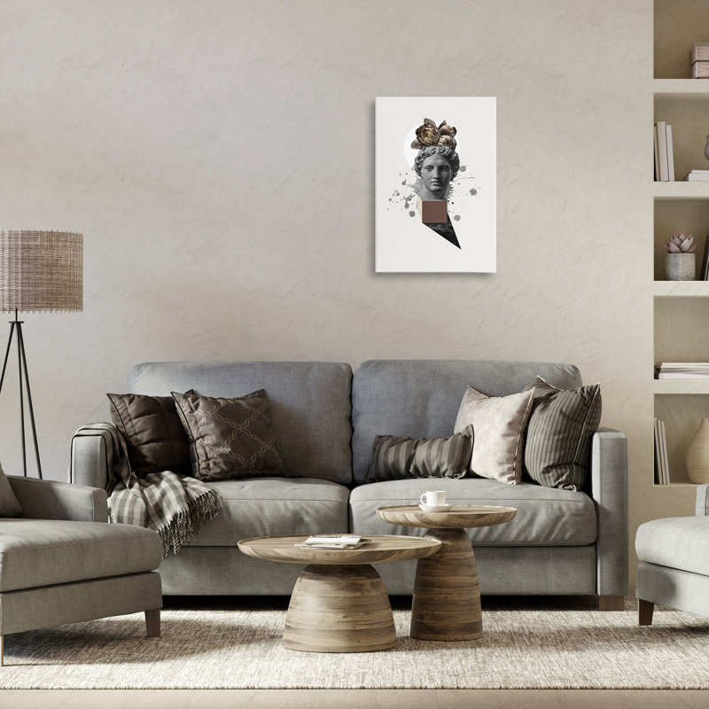 Statue moderne avec toile flottante pivoines par Malerifabrikken, H 24 po x l 16 po