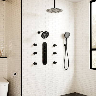 Système de douche thermostatique numérique avec deux têtes de douche, 6 jets de corps et douche à main