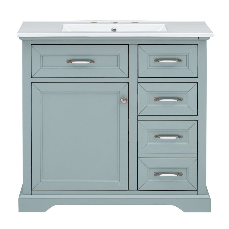 36"  Bathroom Vanity Set With Ceramic Undermount Sink, 2 Tip-Out Drawers & Soft-Close Hinges,, Grey