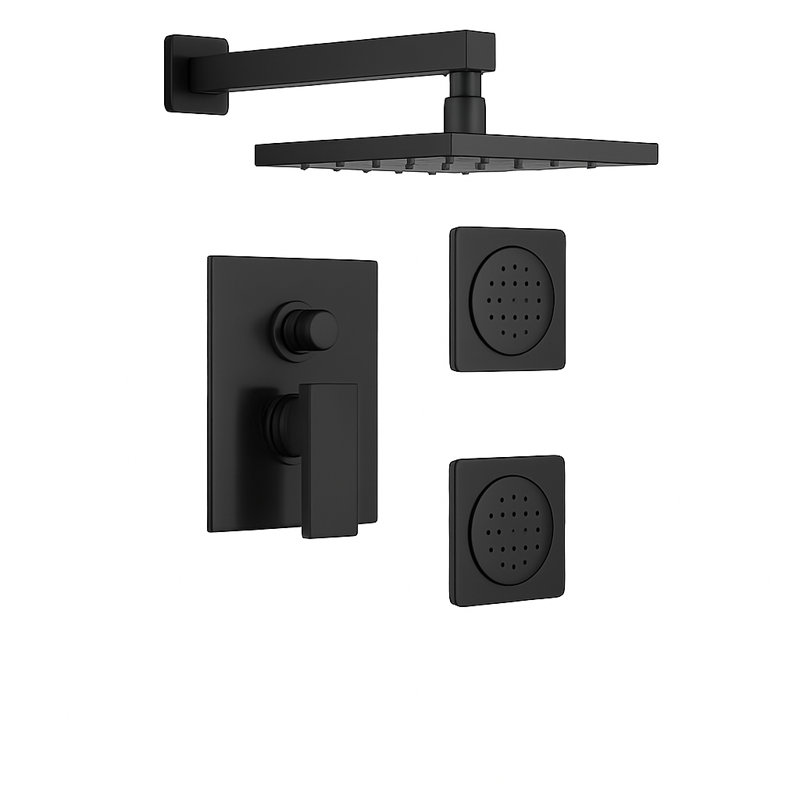 Scala Pressure Balance Shower System with 2-Way Diverter, 8-Inch Rain Shower Head and Two Body Sprays, Valve Included
