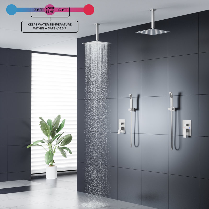 10 In Rainfall Shower System - Ceiling Mount, Rain Shower Heads With Handheld Spray, Thermostatic Shower Faucet Set Complete Shower Trim Kit With Rough-in Valve