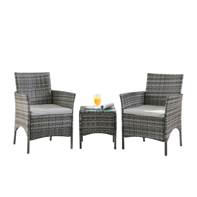 Saltspring 2 Seater Rattan Conversation Set, Grey, Grey
