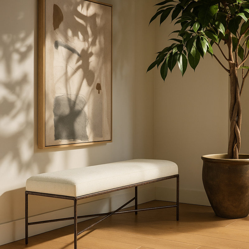 Banc en tissu Iyania Chenille, Tissu chenille crème, Bronze