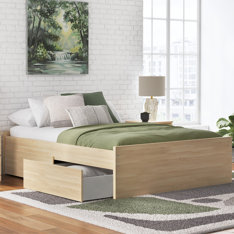 Dunagan Queen Platform Bed With 2 Side Storage, Beige, Queen