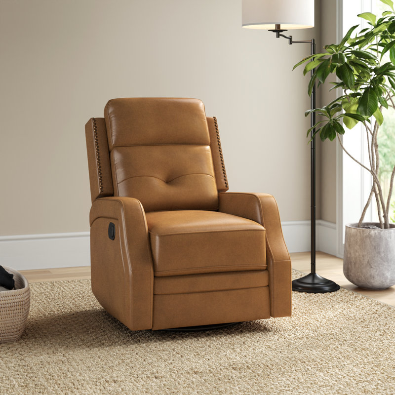 Fauteuil inclinable manuel pivotant Rudisill, Cuir véritable chameau