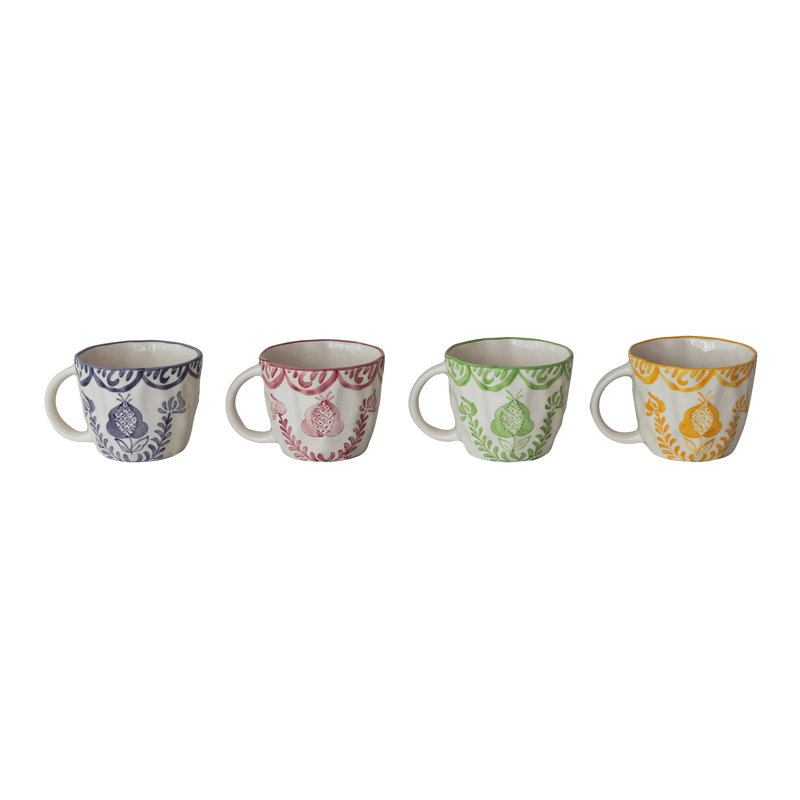 Tasses en grès de forme organique peintes à la main avec motif botanique