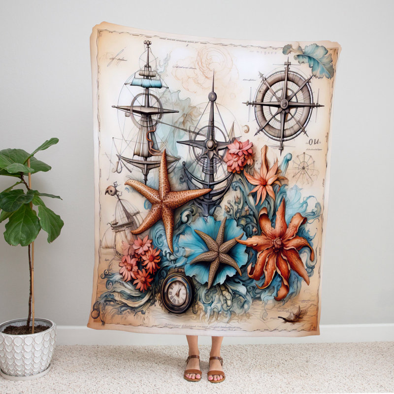 Throw Blanket, 51" W x 60" L, Abstract, Orange/Tan/Blue