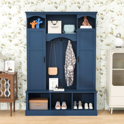 Hall Tree with Adjustable Shelves, Storage Bench and 7 Hooks
