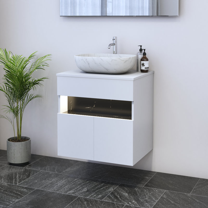 Lieke 23.6'' Single Bathroom Vanity with Top, White, White